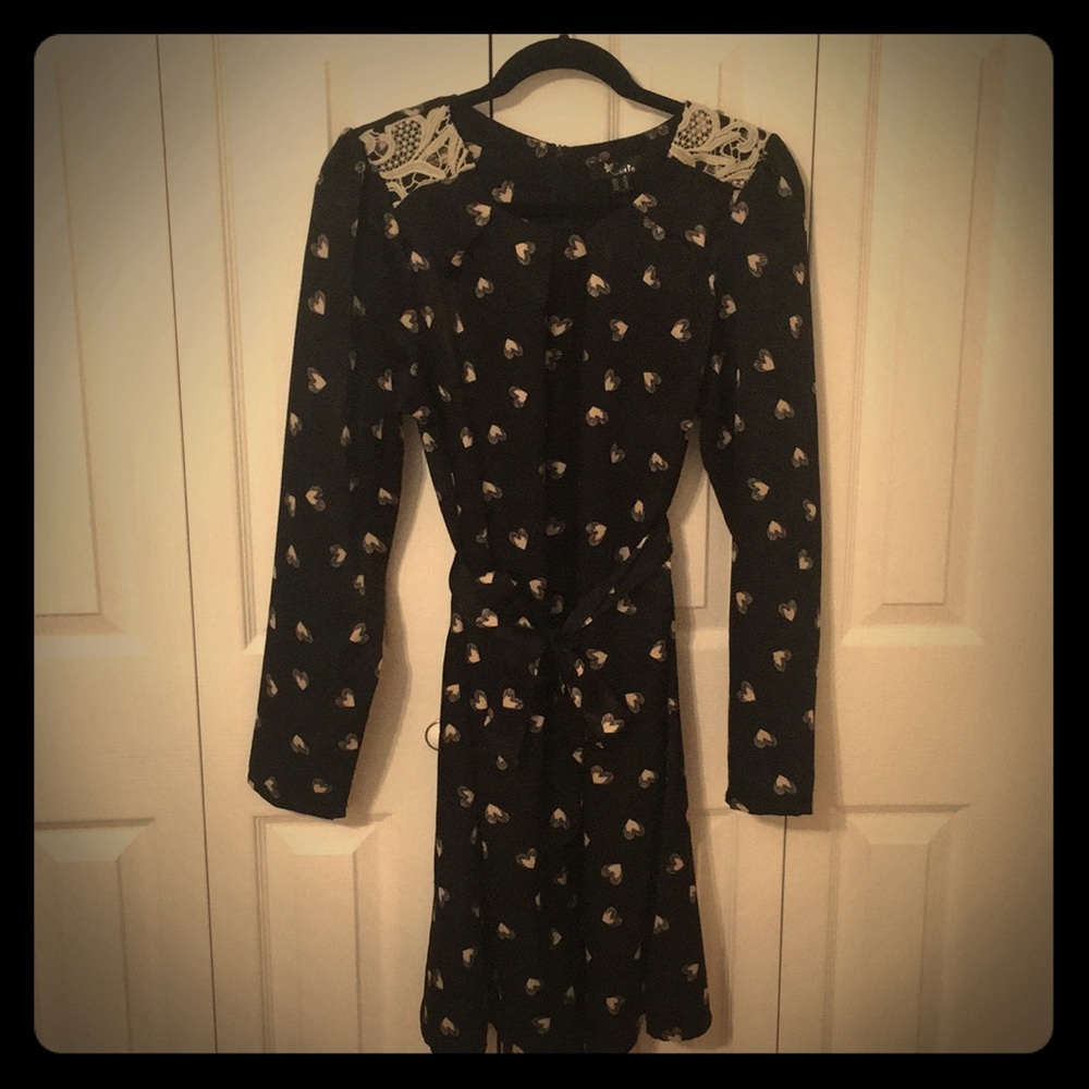 ModCloth Belted Heart Dress with Lace Detail